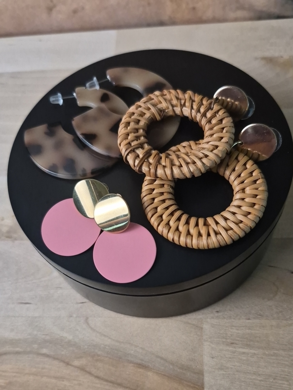 Mixed Earrings Set - Pink, Tortoise, Natural Rattan & Gold Tones